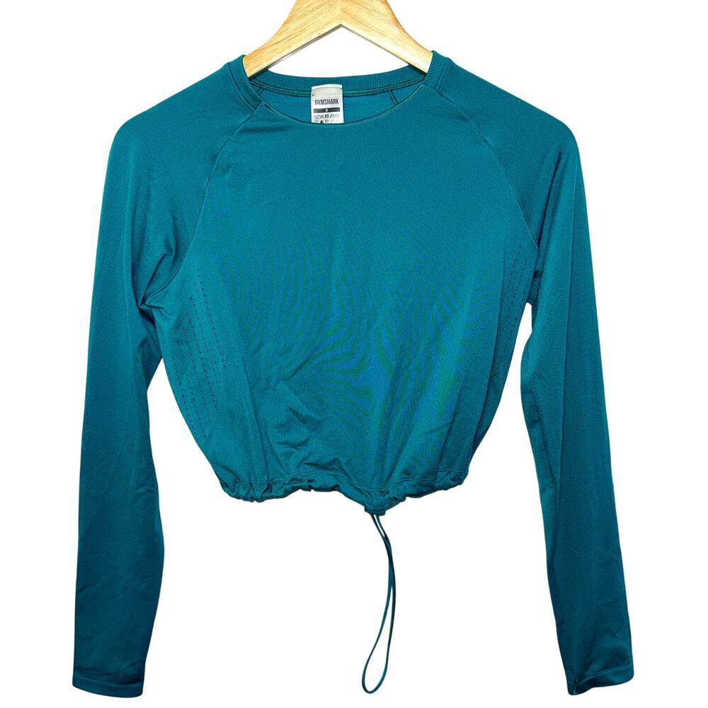 Gymshark Sweat Seamless Long Sleeve Crop Top Teal Athletic Training Shirt Size S